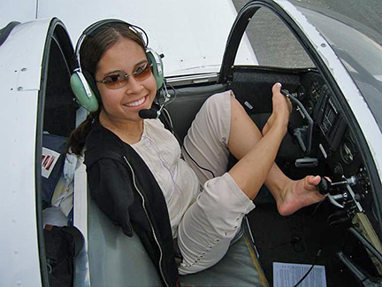 Jessica Cox at the controls of an Ercoupe